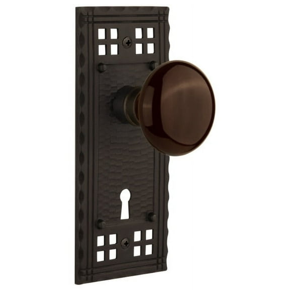 Nostalgic Warehouse Crabrn_Prv_234_Kh Brown Porcelain Solid Brass Privacy Door Knob Set -
