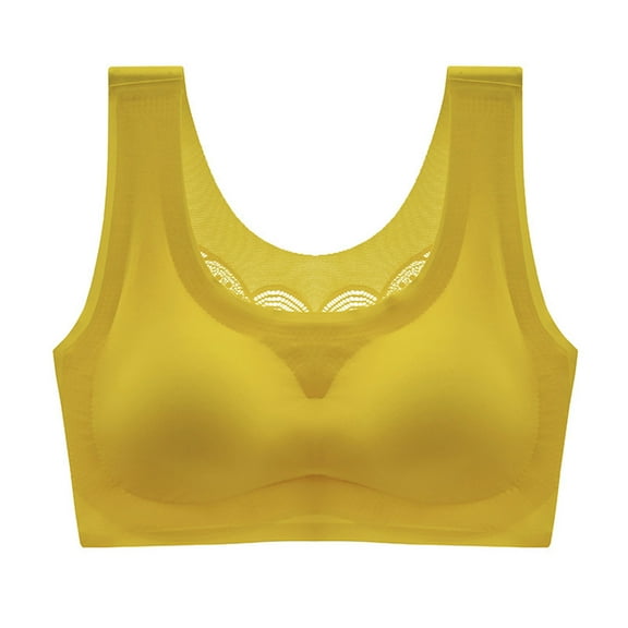 Miluxas Yoga Bra Clearance Women's No Steel Ring Lactation Vest Bra Back Adjustment Yoga Running Bra Yellow 10(XL)