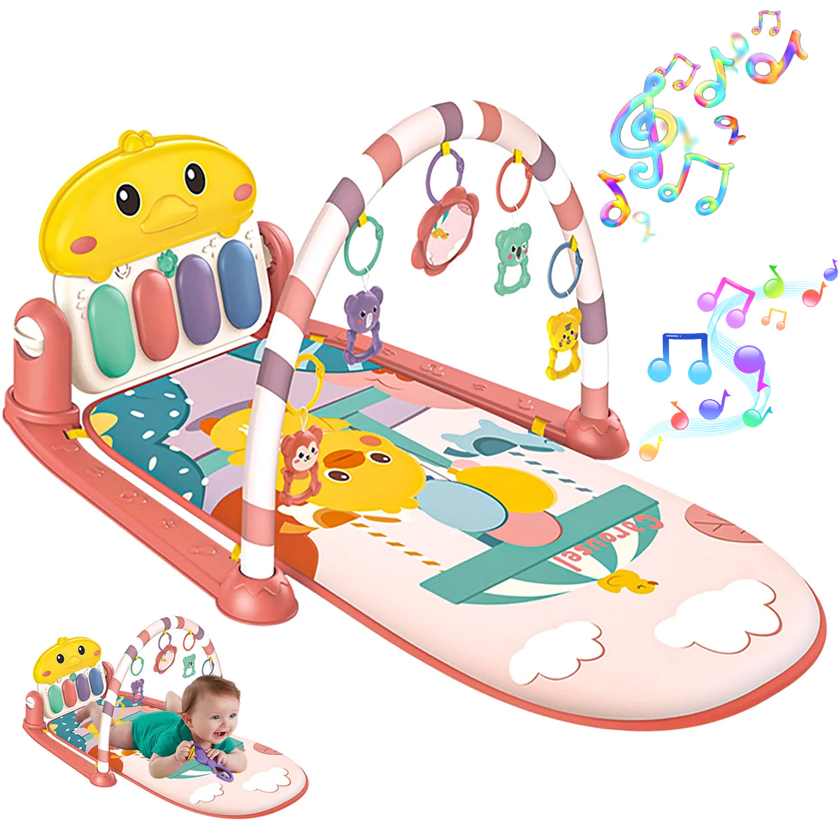 Baby Play Gym Mats, Funny Play Piano Gym with Music and Lights, Baby