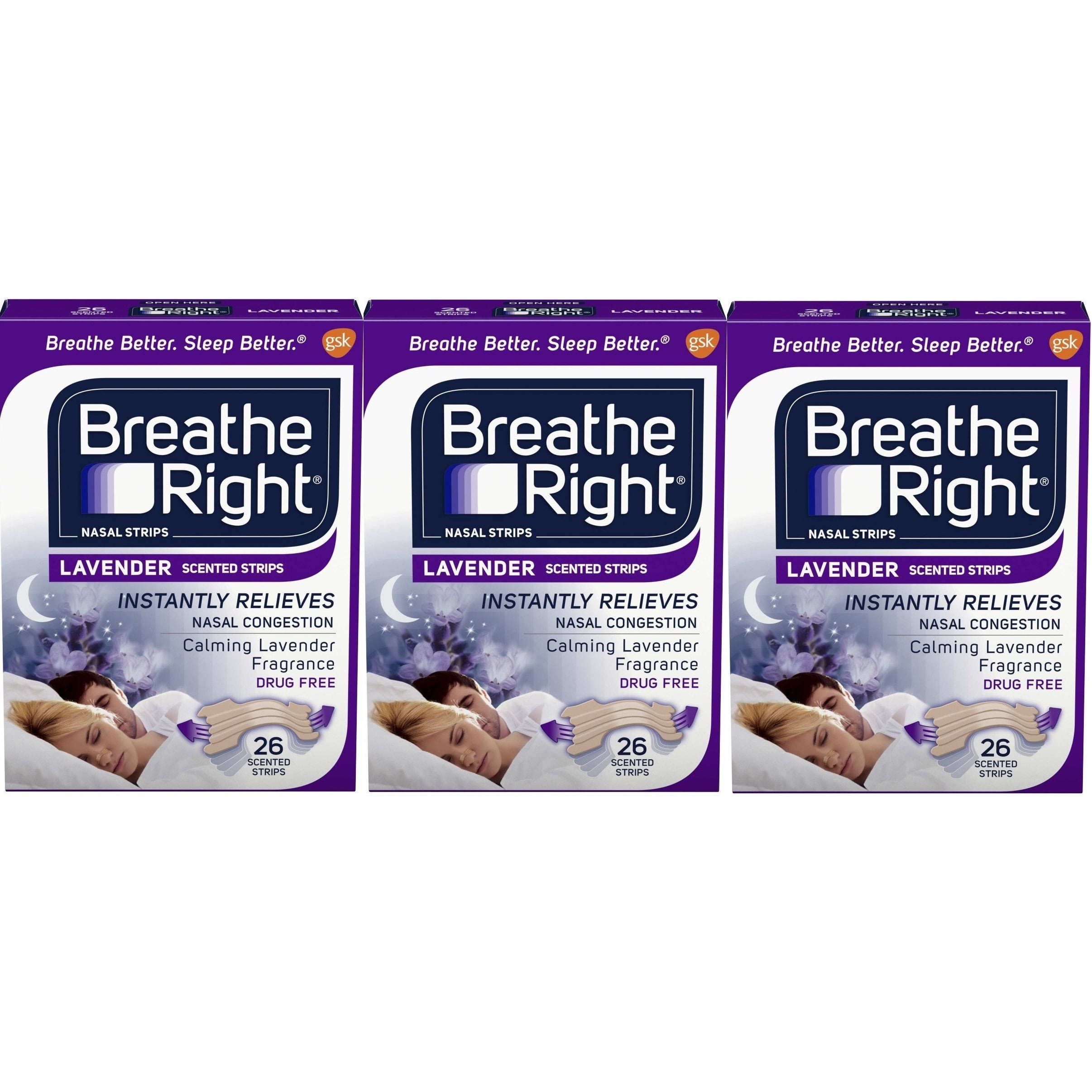 Breathe Right Calming Lavender Scented, Drug-Free, Nasal Strips for ...