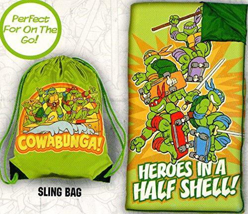 Camping Slumber Sleeping Bag Backpack TMNT Ninja Turtle Green Age 3 NEW 