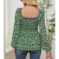thumbnail image 4 of Blusa de mujer elástica con cuello cuadrado floral y manga larga abullonada con dobladillo con volantes y espalda descubierta para citas Verde XL, 4 of 6