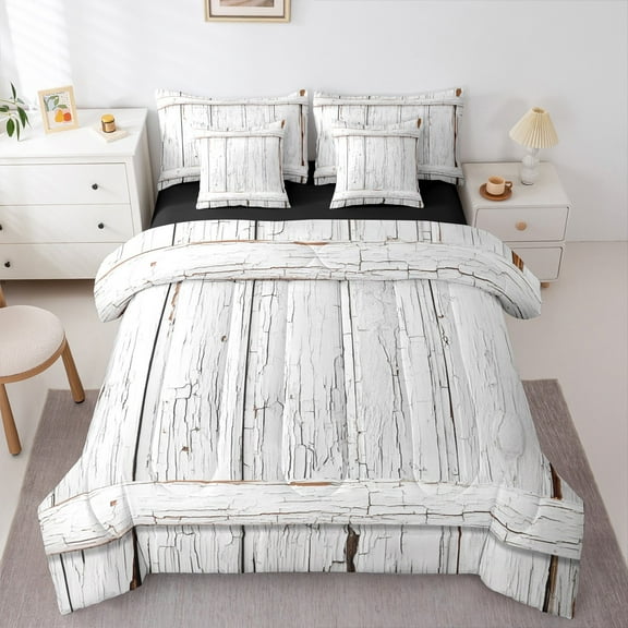 Manfei Old Barn Door 7-Piece Twin Bedding Sets,Rustic Wood Bedding Comforter Set,Country Farmhouse Cabin Sheet Sets For Adults,Breathable Home Decor Reversible