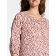 thumbnail image 5 of Time and Tru Women's Cotton Button Front Blouse with ¾ Length Sleeves, Sizes XS-XXXL, 5 of 6