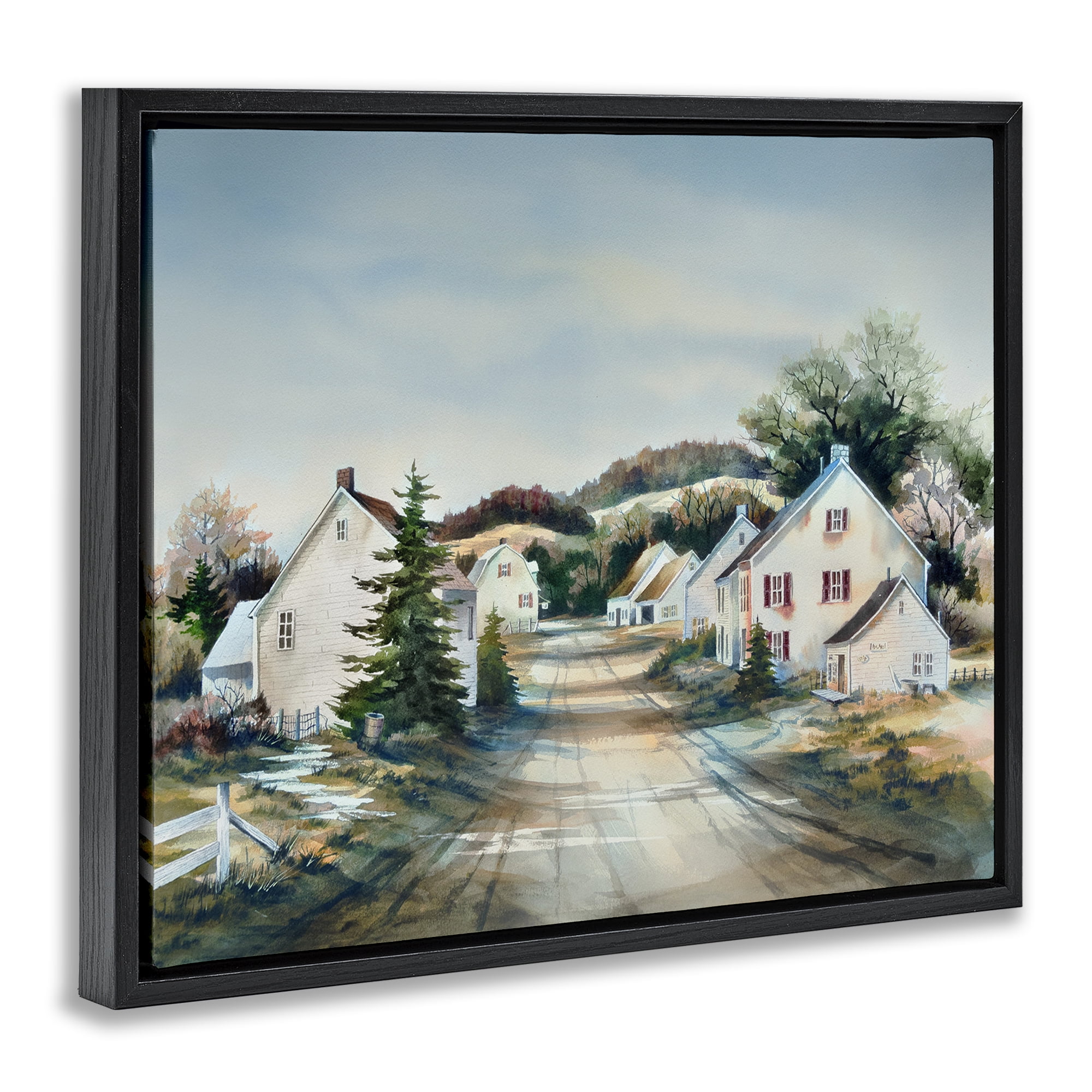 Stupell Industries Tranquil Village Road & Houses Black Framed Floater Canvas Wall Art, design by Owen Wexler
