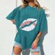 thumbnail image 4 of Tops de manga corta de ocio para mujer, estampado de labios, divertido estampado de béisbol, cuello redondo OAVQHLG3B Store  lin121212, 4 of 5