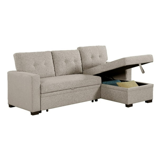 Devion Furniture Polyester Fabric Reversible Sleeper Sectional Sofa