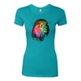 thumbnail image 2 of Lion Paint Art Splatter Abstract Art Animal Lover Womens Slim Fit Junior Tee, Tahiti Blue, Large, 2 of 3