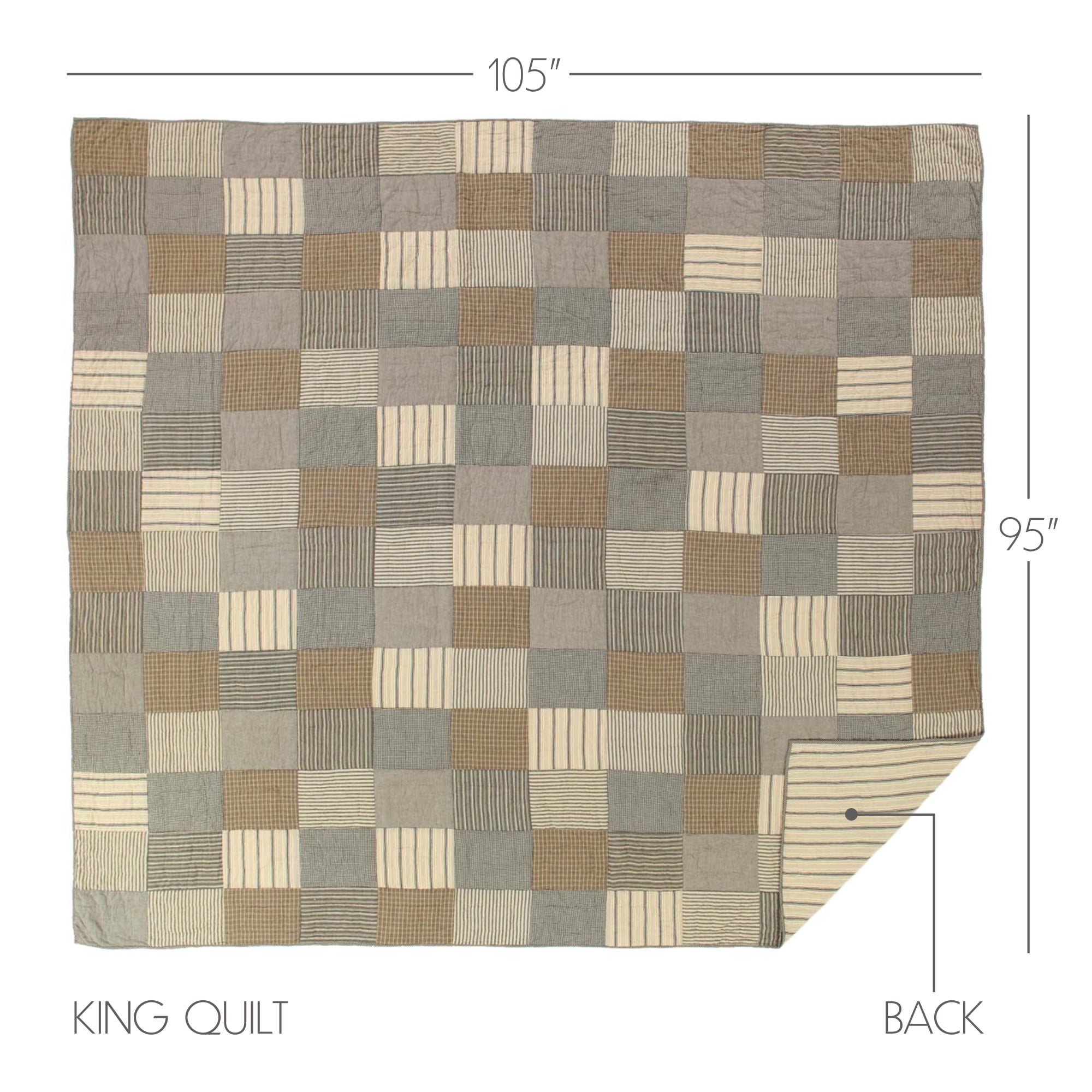 VHC Brands Farmhouse Bedding-Sawyer Mill Quilt, King 105x95, Charcoal Grey