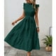 thumbnail image 5 of Karight Women's Summer Cap Sleeve Textured Dress Ruffled Neck Waist Tie Knot Midi A-line Dress, 5 of 5