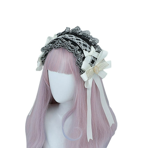 Tocado de Lolita, accesorios para el cabello de encaje de sirvienta, diadema bonita, pasador dulce Adepaton BST2000704-3