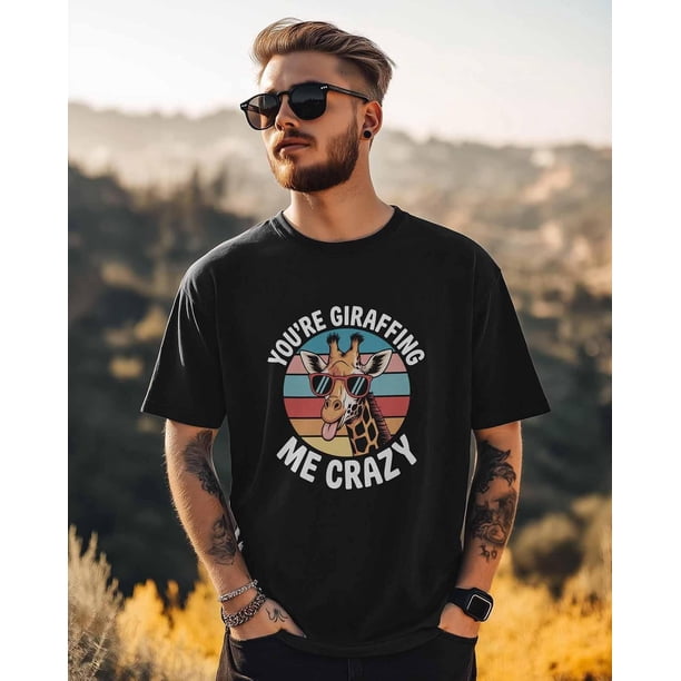 Men's T-Shirt Funny Giraffe Short Sleeves Tee for Men Crazy Animal Cotton Graphic Crew Neck Shirts for Teens Boys