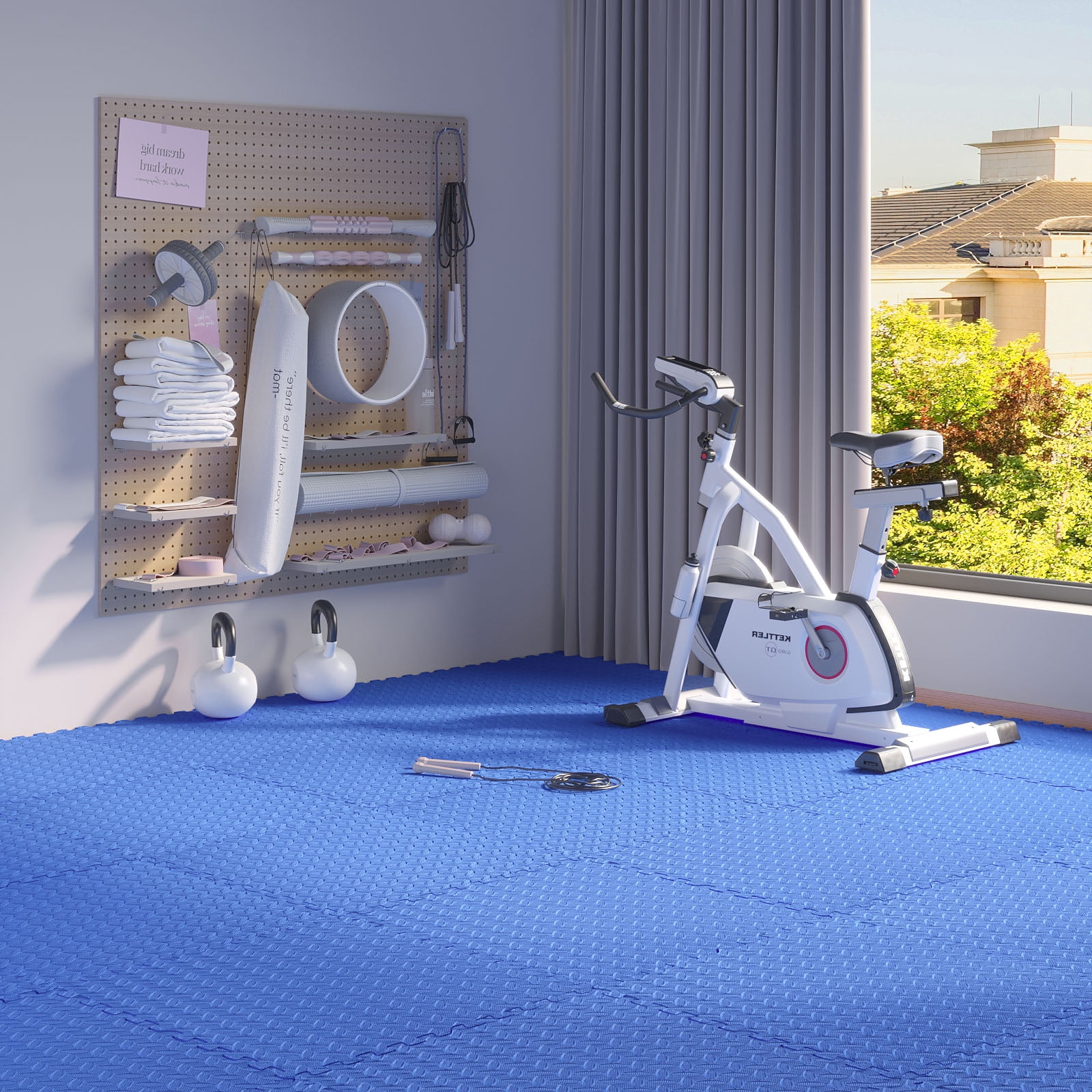 Home Gym Mat, Puzzle Exercise Mat, EVA Interlocking Foam Floor Tiles for Home Workout Equipment and Kids' Play Areas - Blue, 24 in x 24 in x ½ in - 16 Tiles