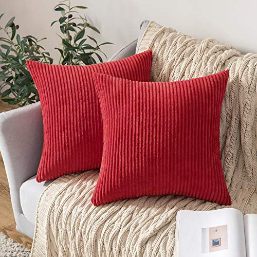 MIULEE Pack of 2 Corduroy Soft Soild Decorative Square Throw Pillow Covers Set 