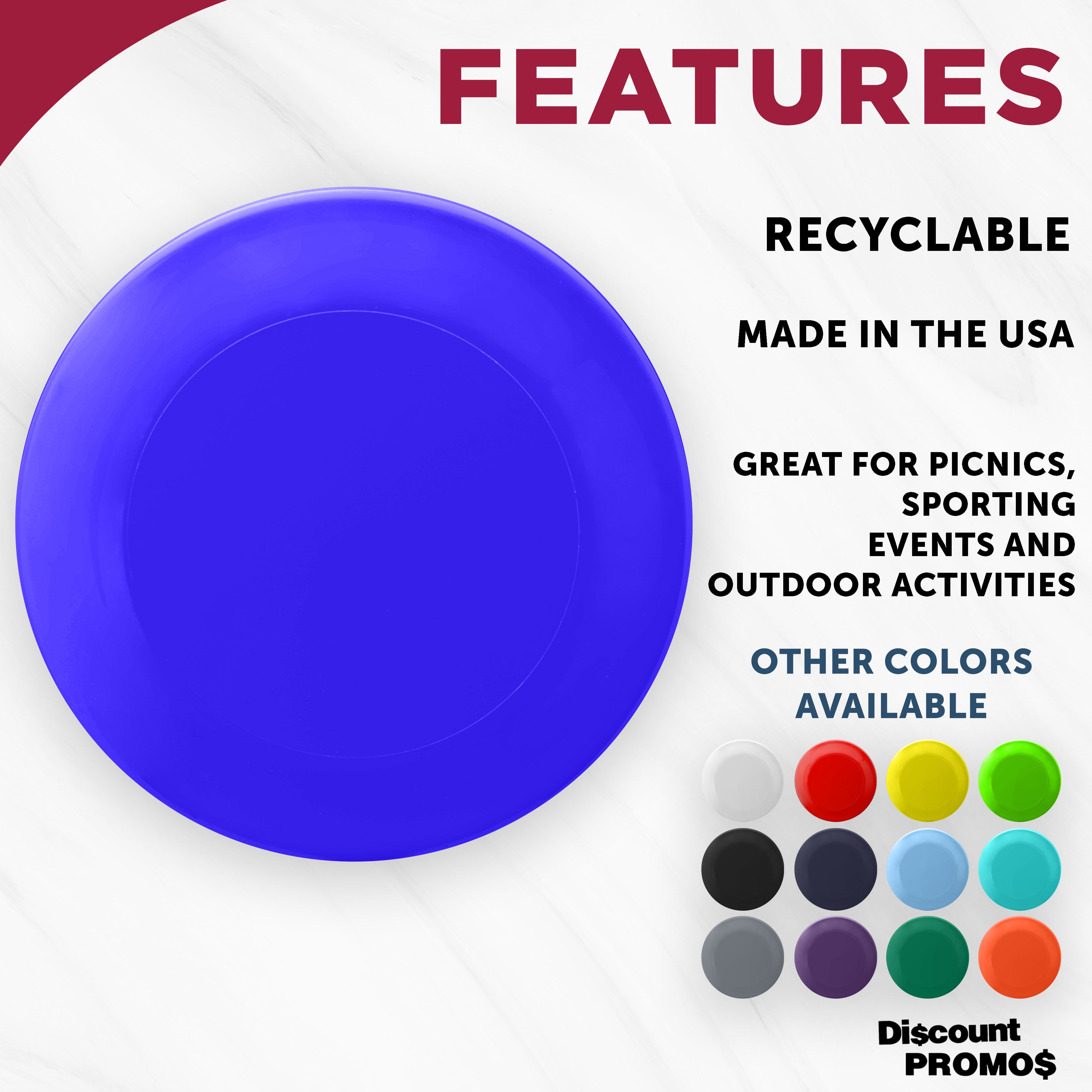 DISCOUNT PROMOS Frisbees 9.25 inch. Set of 10, Bulk Pack - Fun Outdoor Games for Adults and Family - Reflex Blue