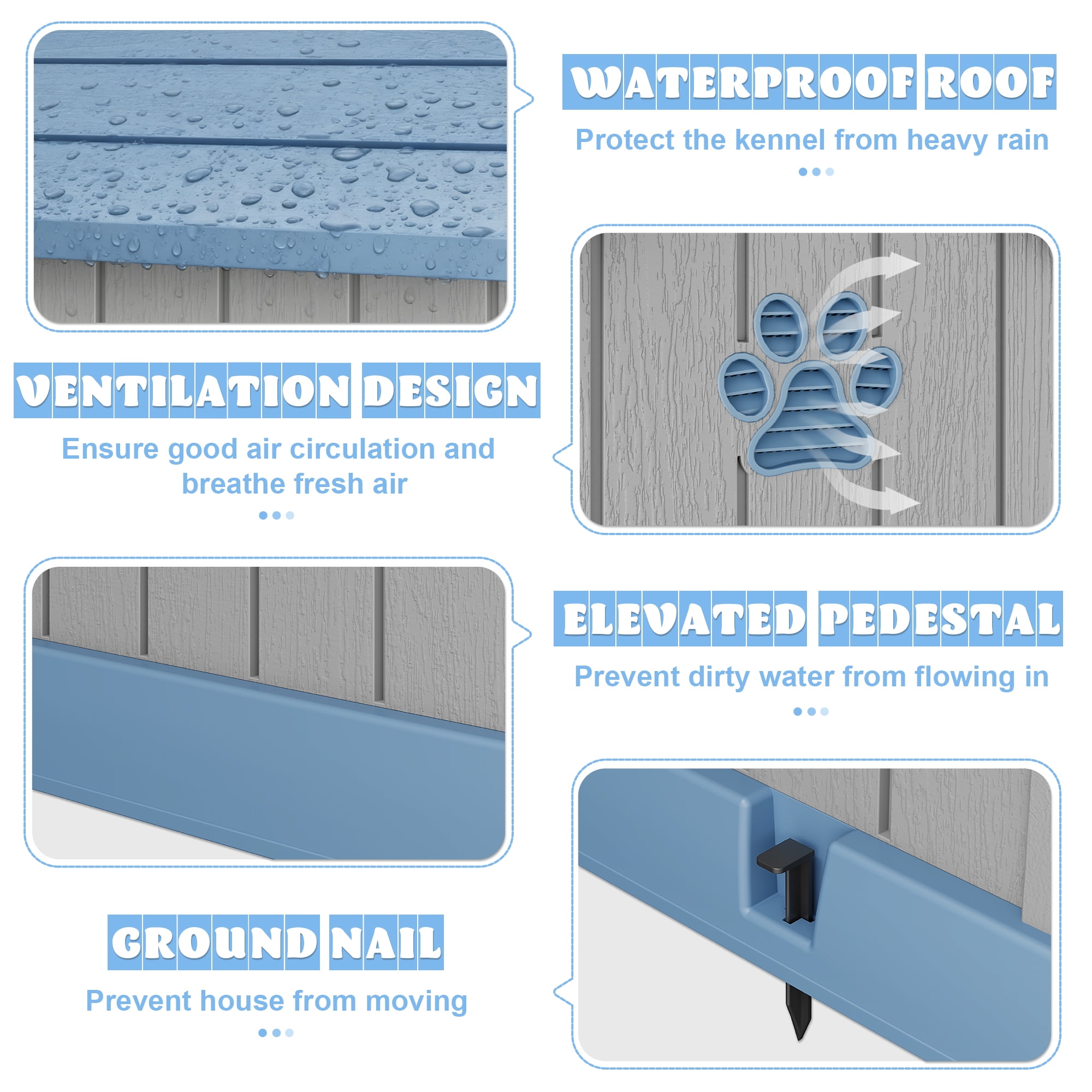 LHBcraft Dog House,Weatherproof Resin Shelter with Air Vents and Elevated Floor for Small-Medium Dogs,Dog kennel for Indoor&Outdoor,Blue,32.3" L x 29.9" W x 32.5" H