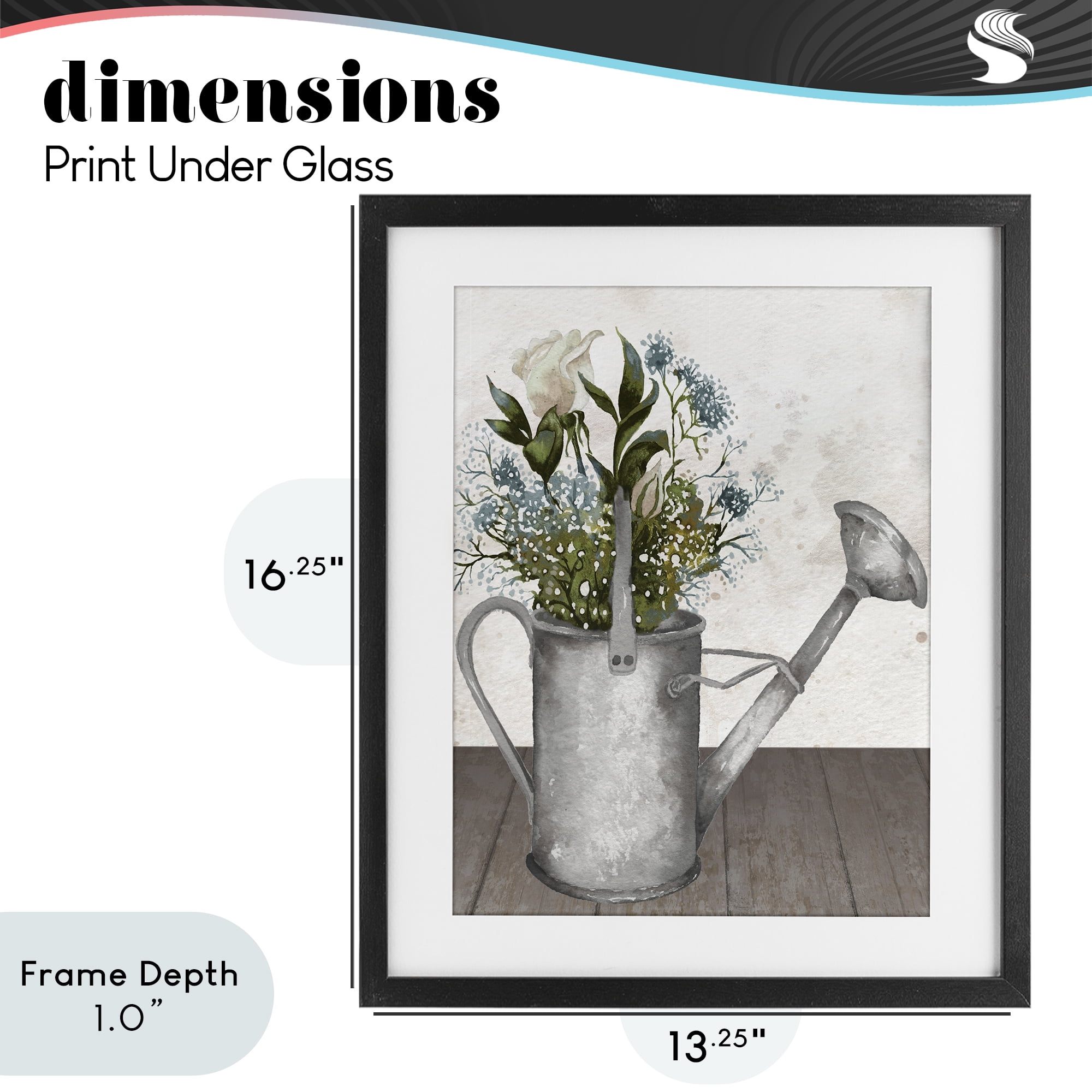 Stupell Industries Floral Pitcher Watering Can Black Framed Print Under Glass, design by Elizabeth Medley