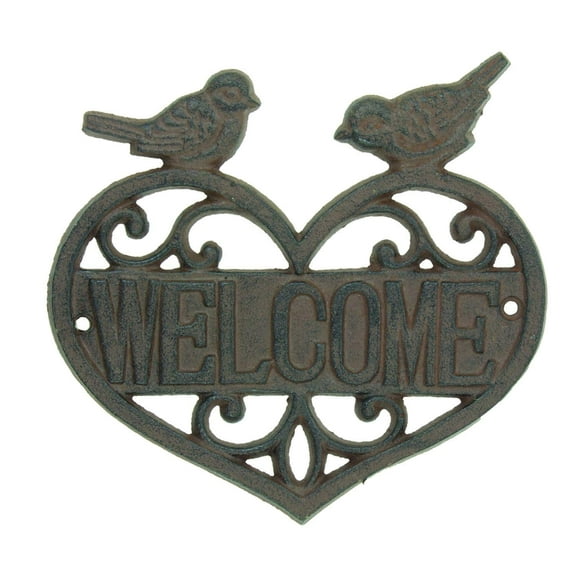 Upper Deck Cast Iron Welcome Sign Heart Birds Rustic Country