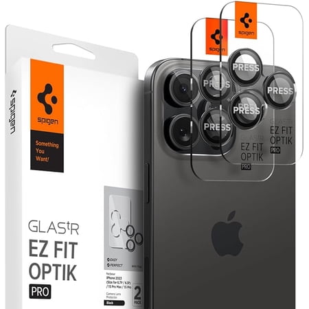 Spigen Camera Lens Screen Protector [GlasTR EZ Fit Optik Pro] Designed for iPhone 15 Pro Max/iPhone 15 Pro/iPhone 14 Pro Max/iPhone 14 Pro [Case Friendly] - Black Titanium [2 Pack]