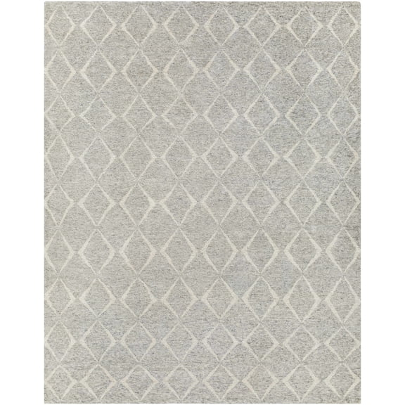 Hauteloom Hutuh Wool Living Room, Bedroom Area Rug - Geometric Diamond Trellis - Bohemian Transitional Modern - High Pile - Gray, Cream, Beige - 2' x 3'