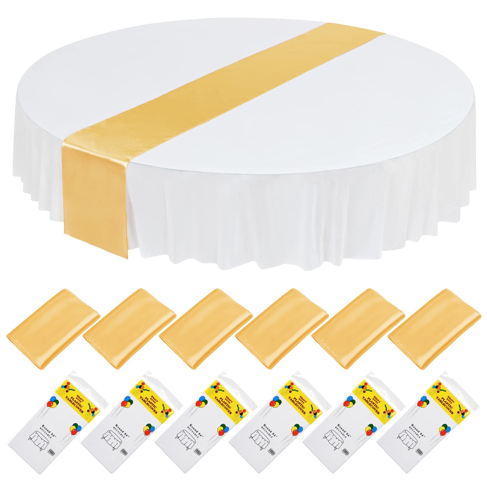 Pesonlook 6 Pack Satin Table Runner Gold 12x108 Inch and 6 Pcs Premium