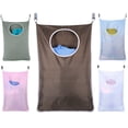 thumbnail image 2 of Door Hanging Laundry Hamper with 2 Stainless Steel Hooks - Space Saving Laundry Organizer - On Wall for Small Spaces with Bottom Zippers for Easy Emptying, 2 of 10