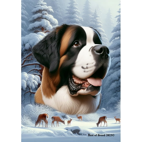Saint Bernard - Best of Breed  Winter Wonderland Garden Flag 12" x 17"