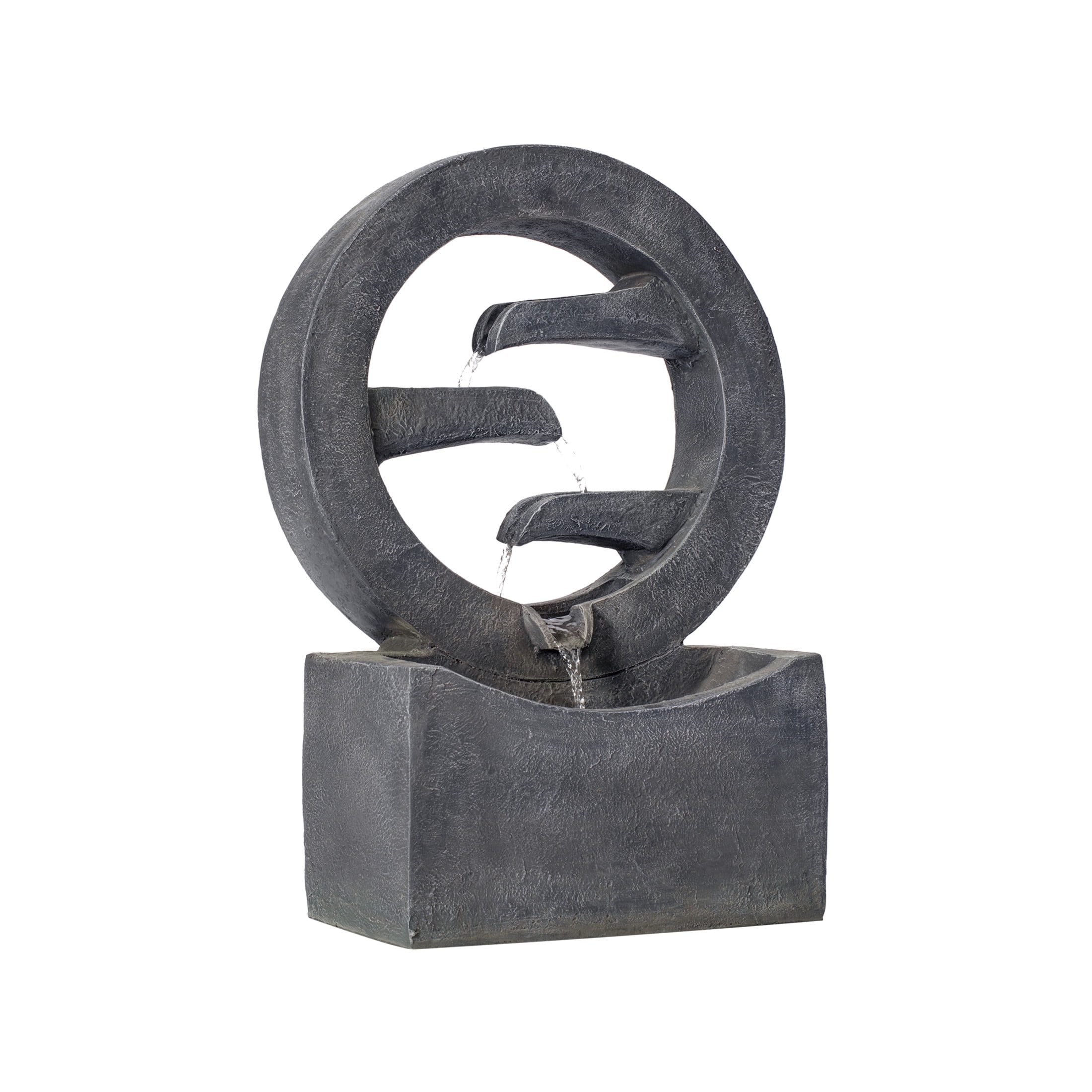 Christopher Knight Home 26.77" Outdoor Circular Fountain with LED Light, Cascading Water Feature, Gray