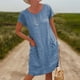 thumbnail image 3 of Vestido Vestido informal para mujer con cuello redondo de lino y algodón de gran tamaño para uso diario (azul XXL) Ygjytge Azul T XXL para Mujer, 3 of 6
