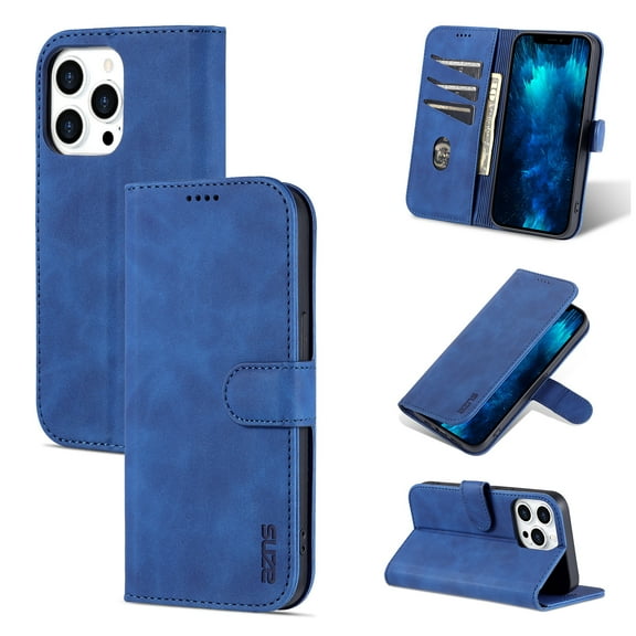 PU Leather Slim Case for iPhone 14 Pro 5G 2022 (6.1 inch), Allytech Card Slots Magnetic Closure and Stand Folio Wallet TPU Bumper Case for Apple iPhone 14 Pro, Blue