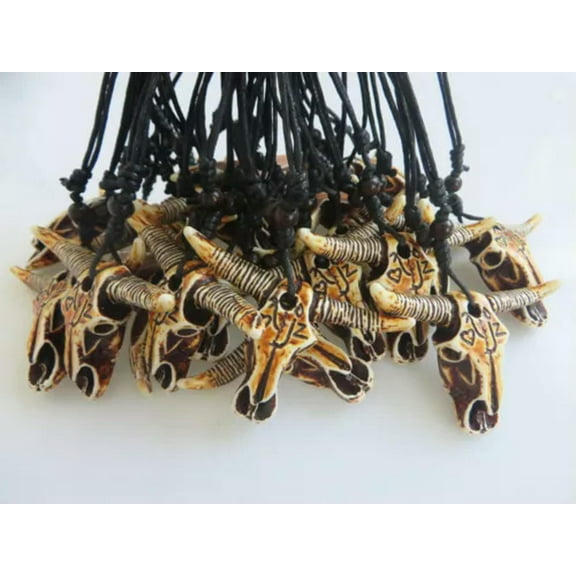 GKNET 12pcs Tribal Style Yak Bone Cow /Bull Head Skull Amulet Pendant Necklace jewelry-12 Pieces-#3