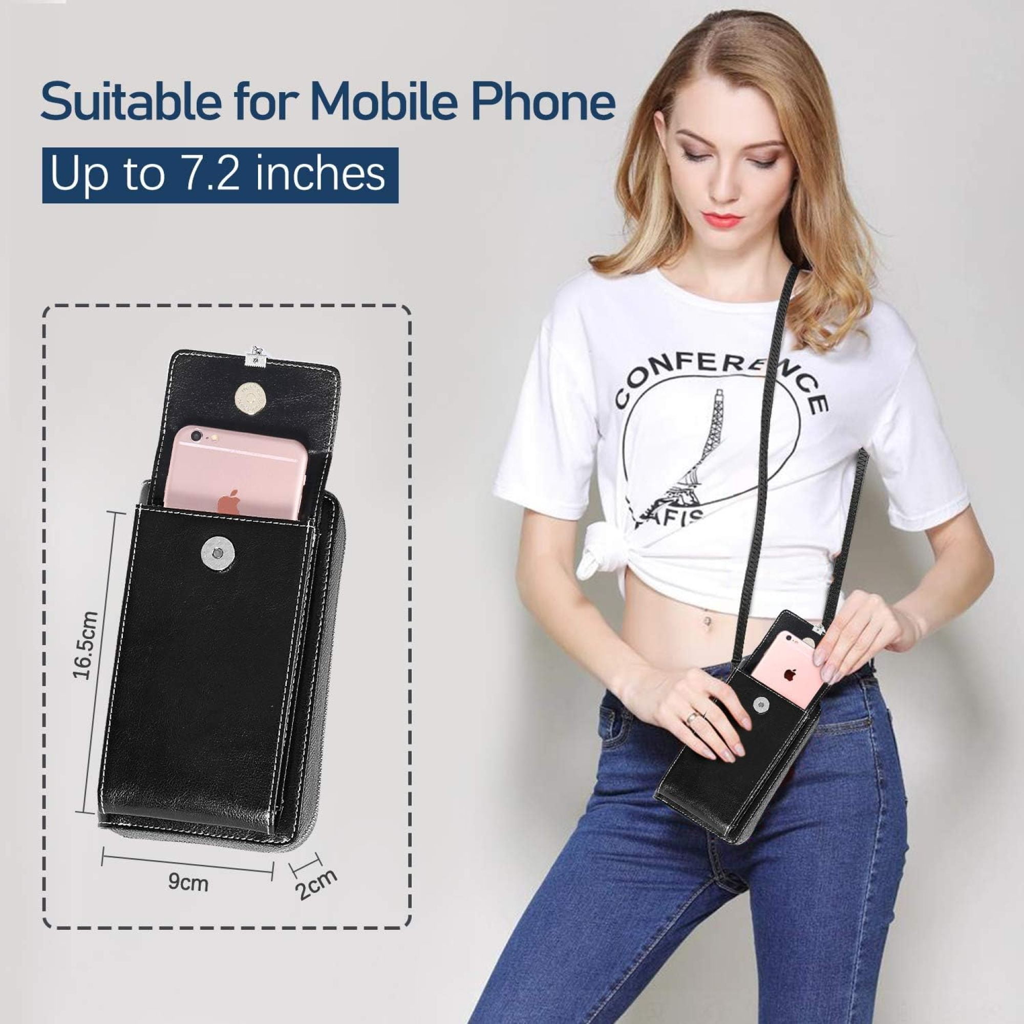 SQDWYGG Small Crossbody Phone Bags for Women Leather Cell Phone Purse Wallet,A-black