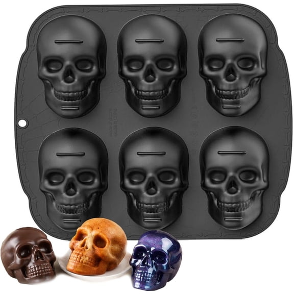 Silicone Skull Molds for Baking, 11.4x10.6-inch Haunted Skull Cakelet Pan | Easy Unmolding, BPA-free, 6 Cavities 3D Skeleton Head, Halloween Bakeware Skull Cake Mold for Pizza Cake Ice Tray,Oven Safe