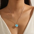 thumbnail image 2 of Juwaliy 15MM Women Rose Heart Necklace March Birthstone 925 Sterling Silver Butterfly Flower Pendant Blue Aquamarine Jewelry Mom Birthday Valentines Gift, 2 of 7