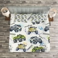 thumbnail image 3 of Ambesonne Cars Quilted Bedspread Set 3 Pcs, Hand Drawn Monster Truck, Queen Size, Yellow Lavender Blue, 3 of 3