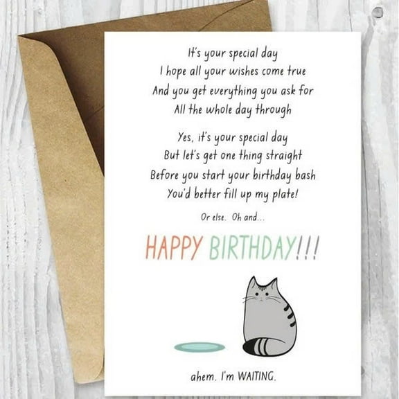 Funny Birthday Card for Cat Lovers – Hilarious "Happy Birthday" Message with Adorable Cat Design – Envelope Included, Blank Inside – Perfect Gift for Cat Owners on Their Special Day