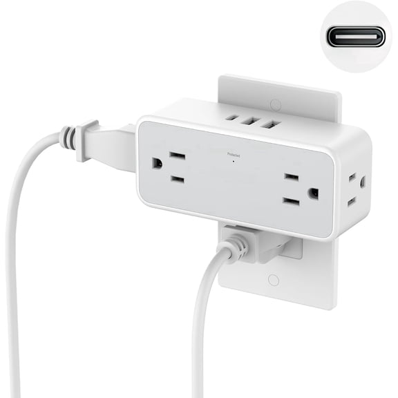 7-in-1 Multi Plug Outlet Extender with 4 AC Outlets 3 USB Ports (1 USB C), 900J Surge Protector, Widely Spaced Wall Plug Splitter for Home Office Dorm