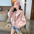 thumbnail image 4 of Chaquetas sólidas para mujer, moda coreana, cárdigans holgados de manga larga con capucha, abrigos de gran tamaño con cremallera recortada, ropa informal para mujer, 4 of 5