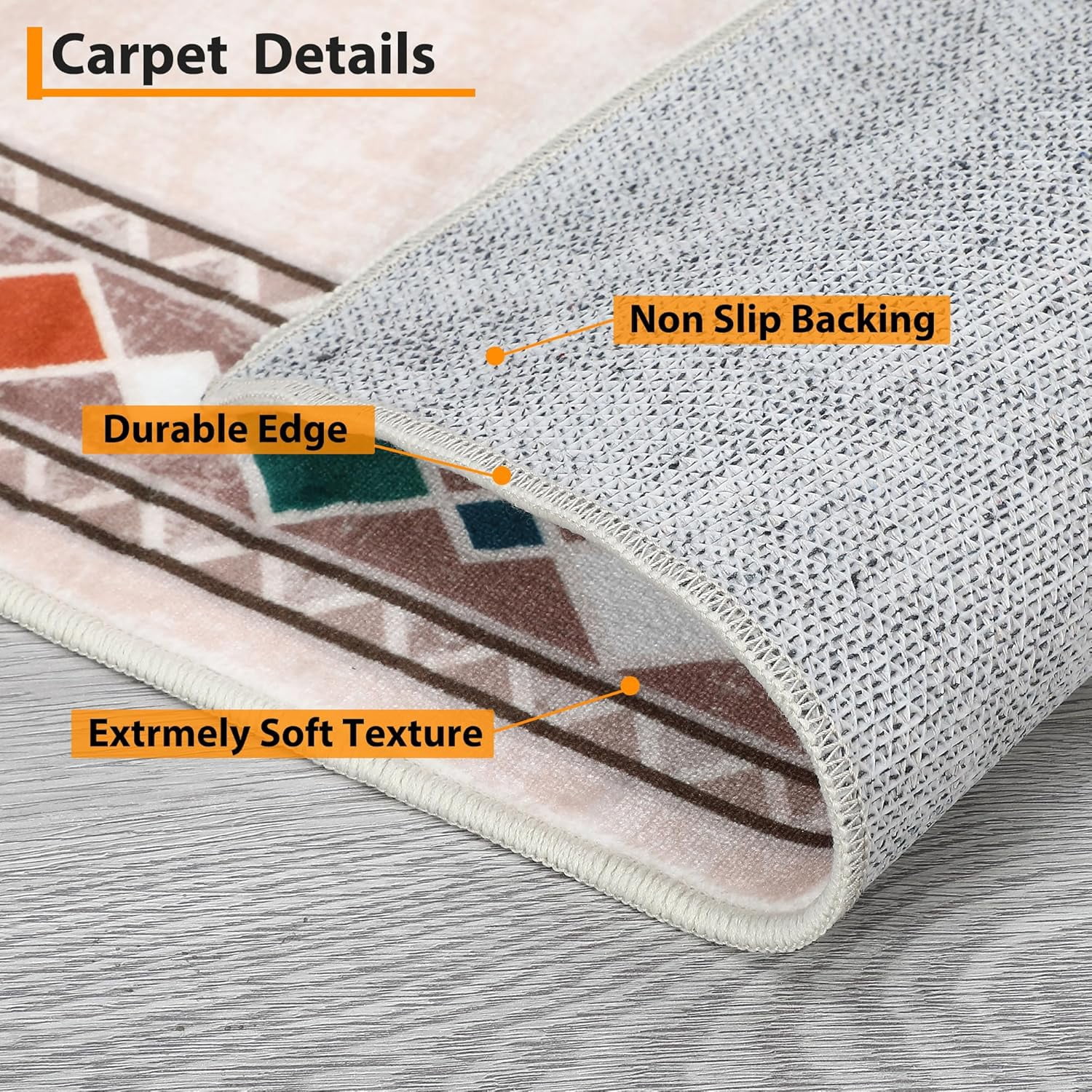Living Room Rug 8x10 Washable Rugs Soft Bedroom Rug Farmhouse Large Area Rug Non Slip Throw Rugs Vintage Low Pile Non Shedding Stain Resistant Carpet for Dining Room Classroom 8'x10' Beige