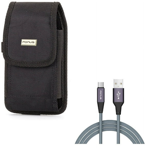 Holster Swivel Case Belt Clip w Charger Cord Type-C 6ft USB Cable Q3Q for Alcatel Idol 4S - ASUS ZenFone 5z - BLU Vivo XI Plus 5 - CAT S61 S48c - Google Pixel XL - HTC Bolt, U11
