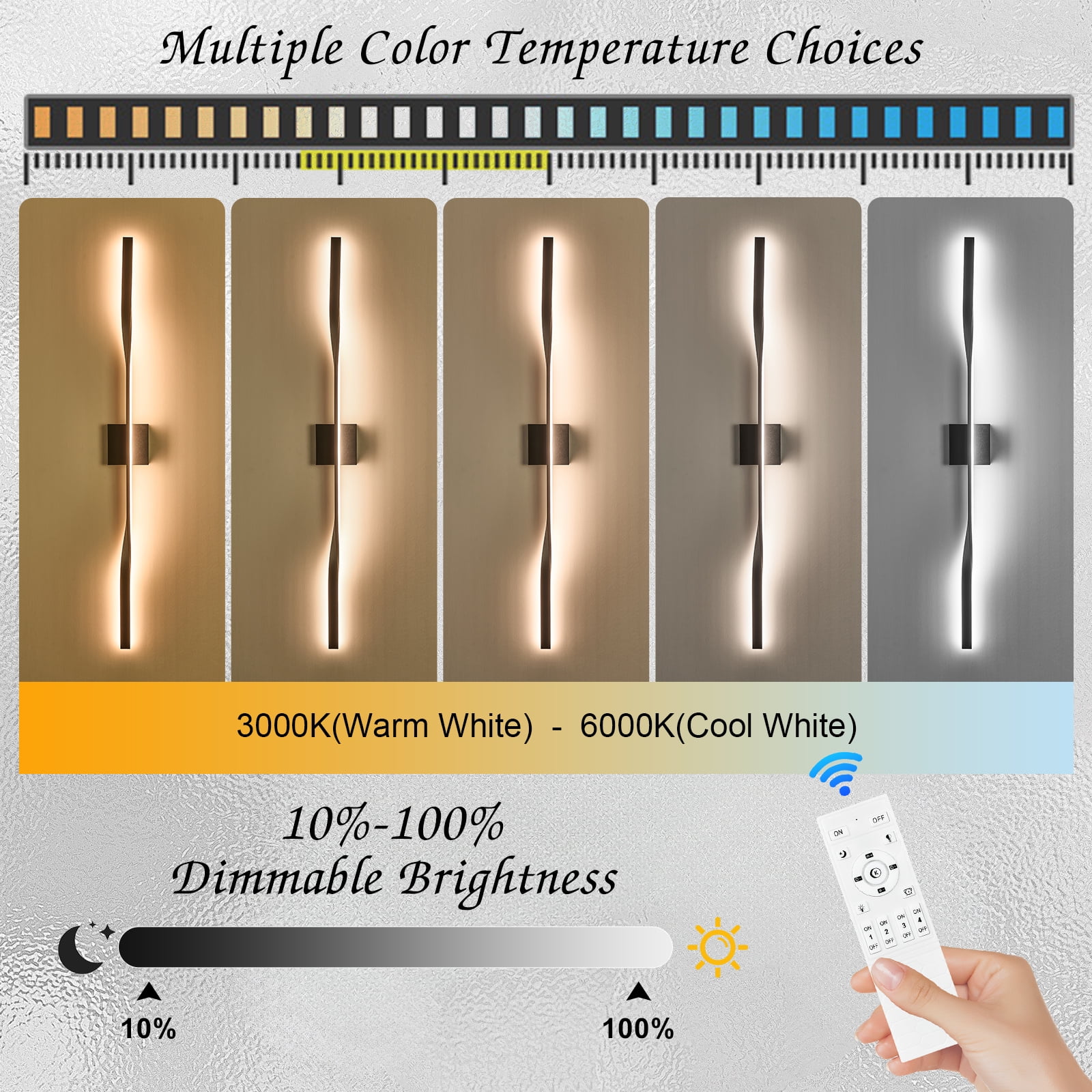 48” Long Bathroom Vanity Light with Remote, Hardwired Black Wall Mount Lighting LED Wall Lamp Wall Light Fixture for Living Room Bedroom Entrance Foyer