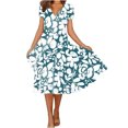 thumbnail image 2 of Puntoco Vestido De Manga Corta Con Cuello En V, Vestido Largo Con Cuello En V Y Cintura De Manga Corta Con Estampado De Posicionamiento De Moda Para Mujer Verde Xl, 2 of 6
