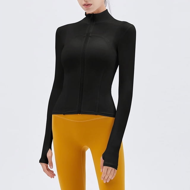 Ropa de yoga de primavera y verano, chaqueta, camiseta con cuello vertical y cremallera para mujer, ropa deportiva para correr y fitness de manga larga