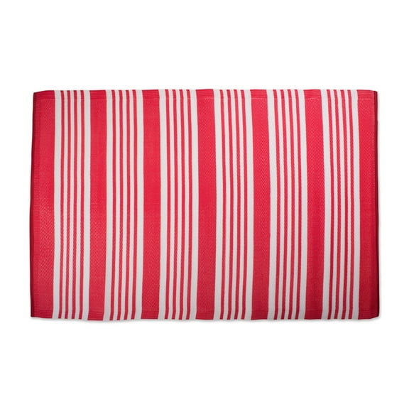4' x 6' Magenta Pink And White Rectangular Striped Outdoor Rug