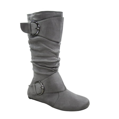 

Zone 70 Women s Comfort Zipper Buckle Slouch Casual Flat Heel Mid Calf Round Toe Boots ( Gray 8)