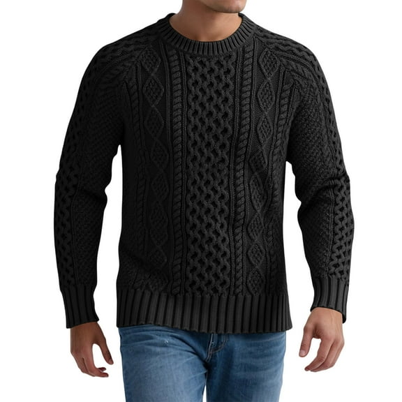 FYDUU Men's Fall Winter Sweater Mens Thickened Solid Color Knitted Casual Style Long Sleeved Sweater Autumn Winter Casual Dress Sweaters