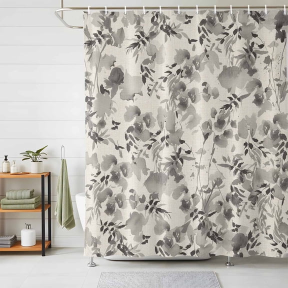 Shower Curtain Floral Shower Curtains for Bathroom Decor, Waterproof Polyester Shower Curtain Set with Hooks, Standard Size 72" x 72" Wildflowers Grey