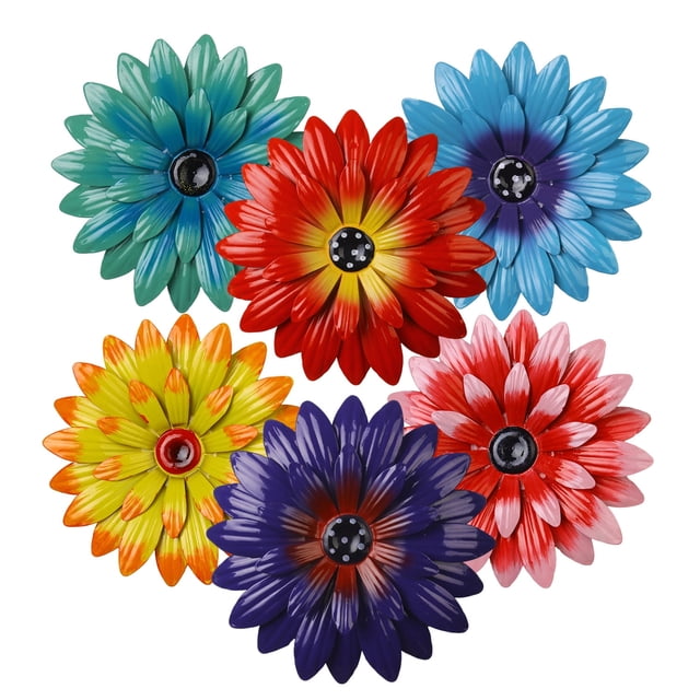 Nvzi-a - Decoración de pared de metal con margaritas 3D (6 piezas), diseño de flores multicapa para exteriores, para colgar en jardín rústico, sala de estar, casa de campo, cerca, 8 pulgadas (6