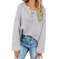 thumbnail image 4 of HSHDLDF Women's Oversized Sweaters Batwing Long Sleeve Loose V Neck Button Henley Tops Pullover Knit Jumper, 4 of 5