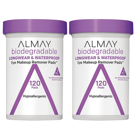 2x Biodegradable Longwear & Waterproof Eye Makeup Remover Pads, Hypoaller. 120ct